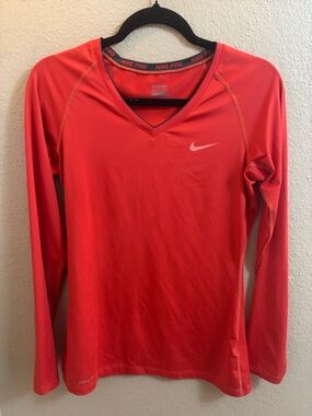 Nike Coral V-Neck Long-Sleeve Performance Top